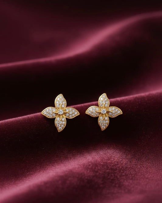 Ahsas Gold-Plated Four-Petal Pavé Earrings