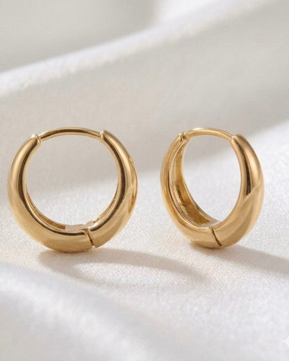 Chunky Hoop Earrings - Gold Plated Wide Band Design