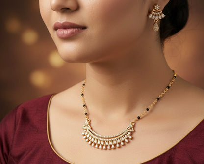 Gold Plated Crystal Star & Teardrop Design - Mangalsutra Set with Earrings