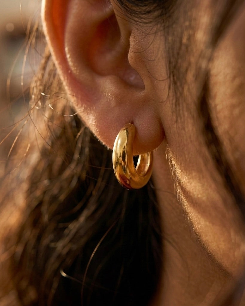 Chunky Hoop Earrings - Gold Plated Wide Band Design