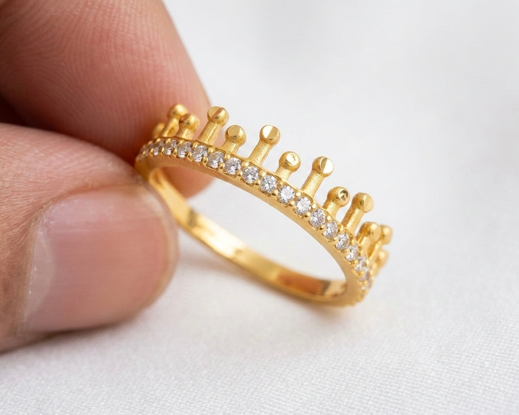 Crown Ring - Gold Plated Crystal Pavé Tiara Design