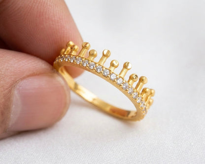 Crown Ring - Gold Plated Crystal Pavé Tiara Design