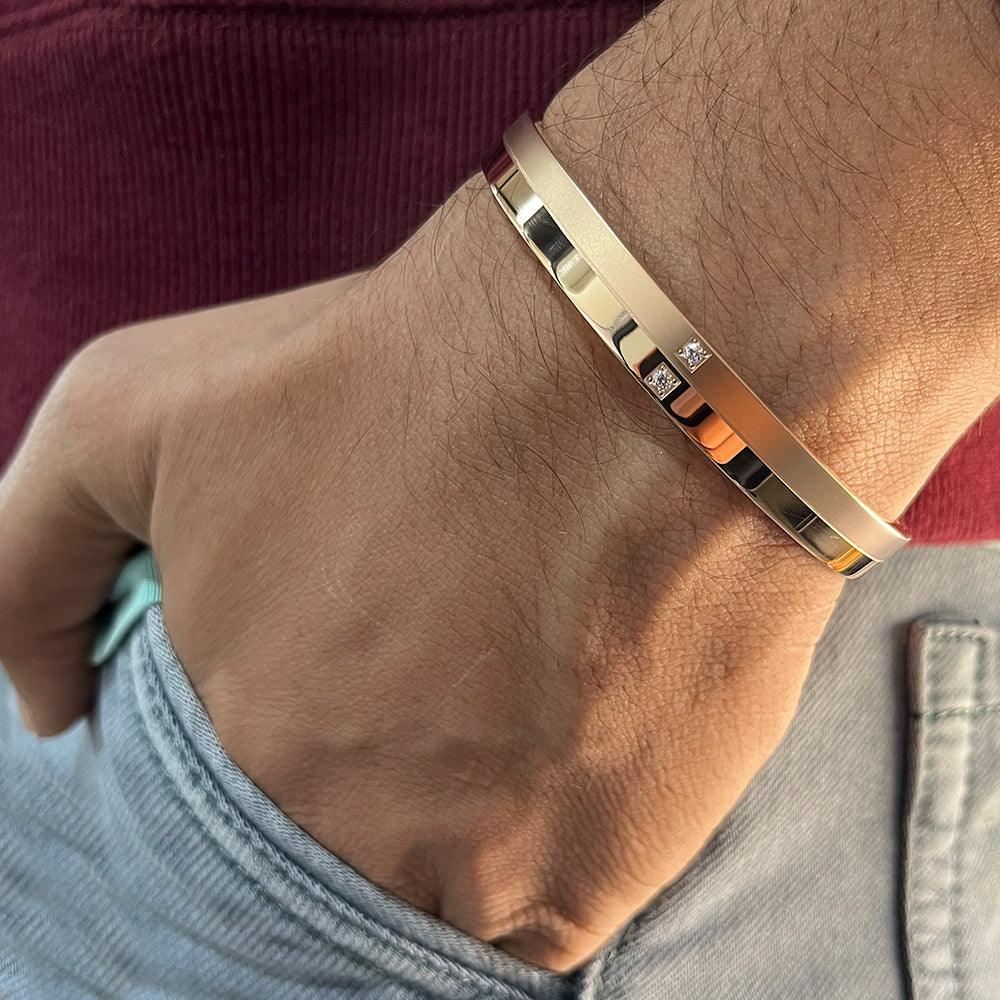 Matte Shiny Bracelet For Men With Two Diamonds