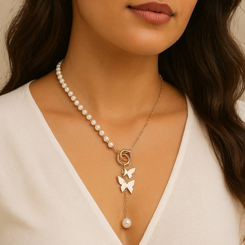 Butterfly Pearl Charm Necklace