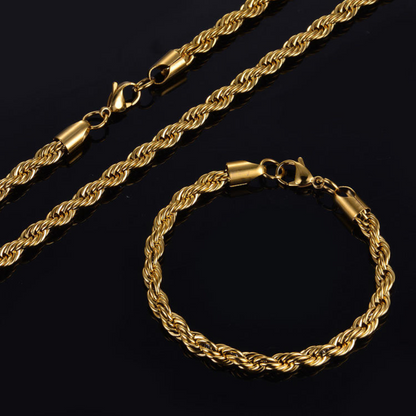 Gold-Plated Rope Chain & Bracelet Combo For Men