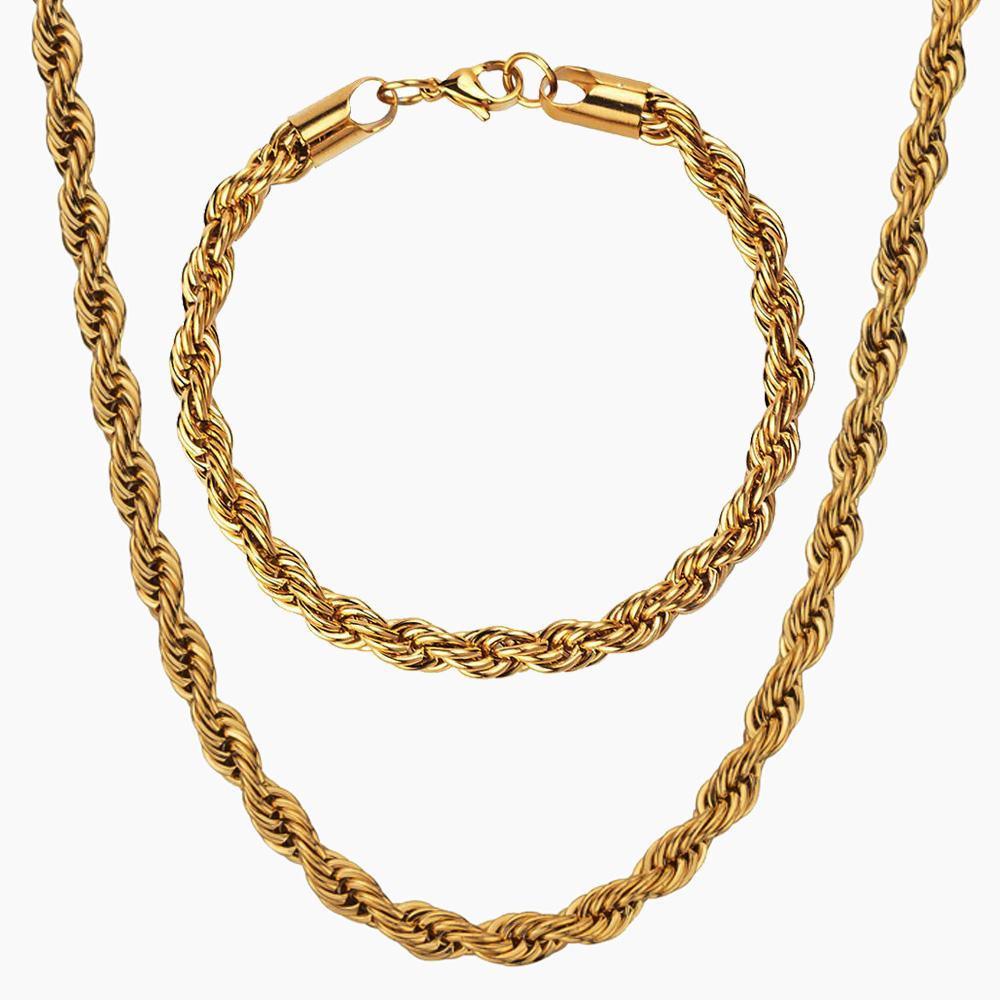 Gold-Plated Rope Chain & Bracelet Combo For Men