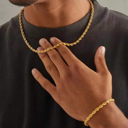 Gold-Plated Rope Chain & Bracelet Combo For Men
