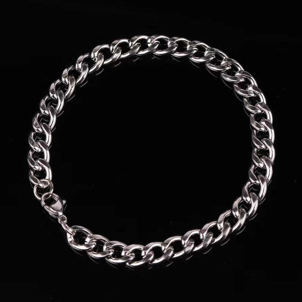 Silver Stainless Steel Curb Chain & Bracelet Combo For Men
