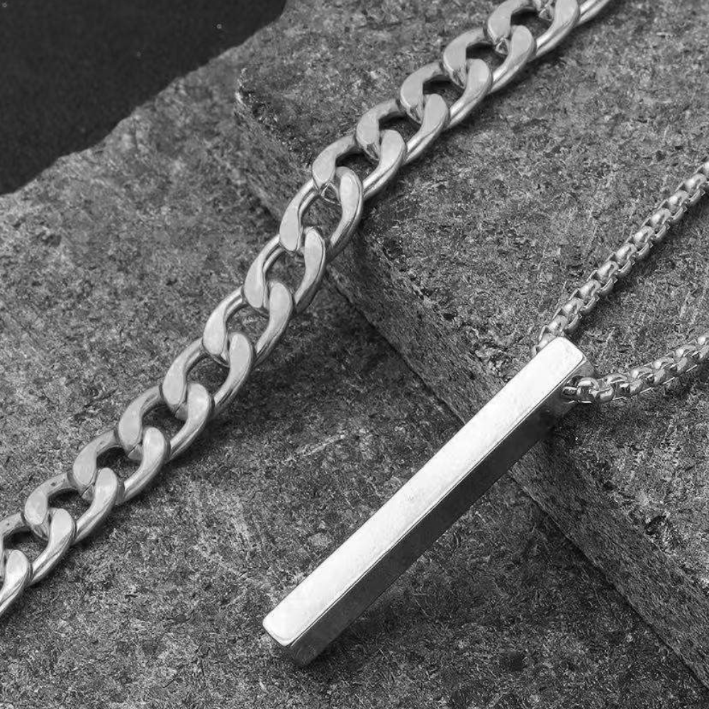 Classic Curb Link Bracelet & Bar Pendant Chain Combo For Men