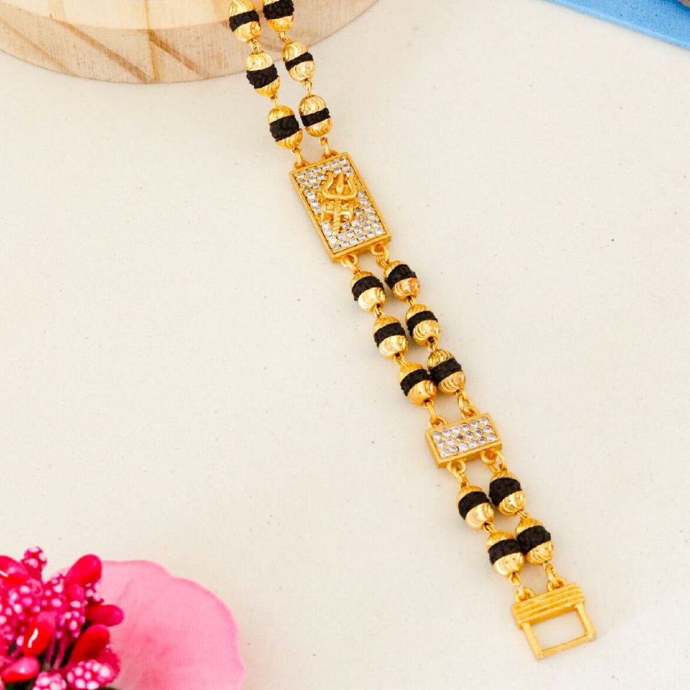 2 Line Trishul Rudraksha Diamonds Bracelet For Men