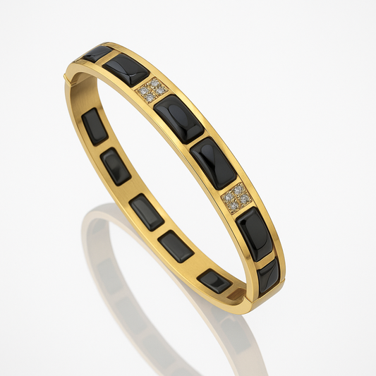 Elegant 4 Diamond Black Ceramic Stainless Steel Bracelet For Men