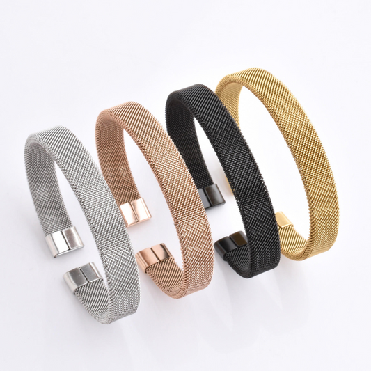 Woven Stainless Steel Cuff Bracelet For Men