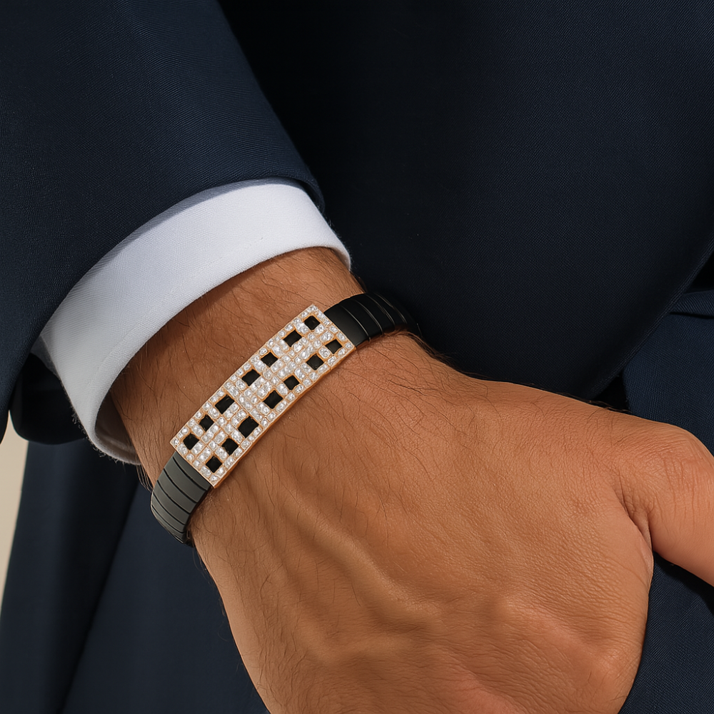 Grid Aura Luxe Ceramic Stainless Steel  Bracelet For Men