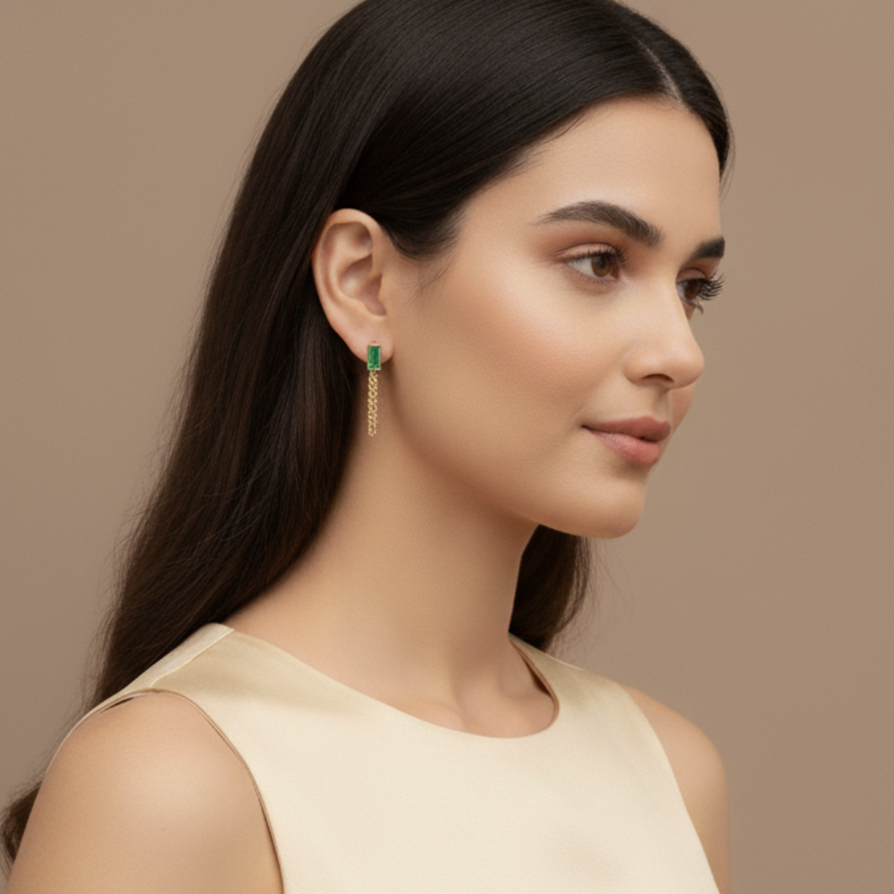 Green Emerald Chain Earrings Design