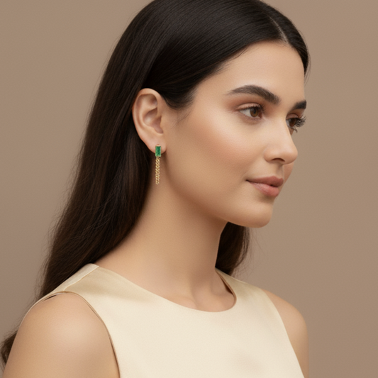 Green Emerald Chain Earrings Design