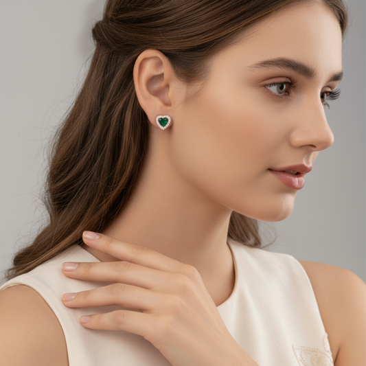 Green Heart Diamond Stud Earrings