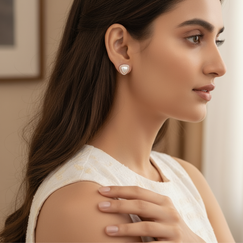 Triangle Pearl Diamond Earrings