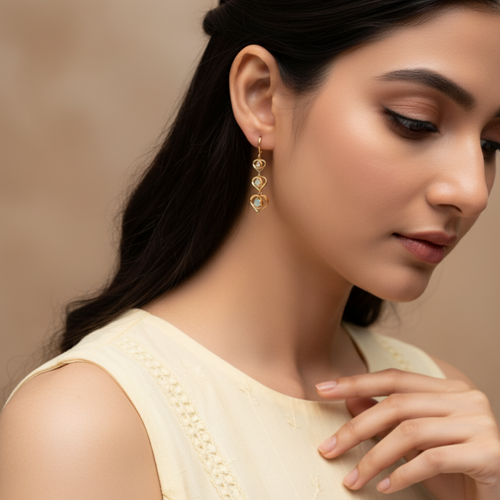 Light Green Diamond Heart Shaped Drop Earrings For Women