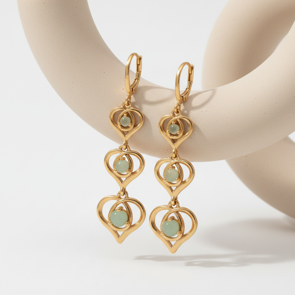 Light Green Diamond Heart Shaped Drop Earrings For Women