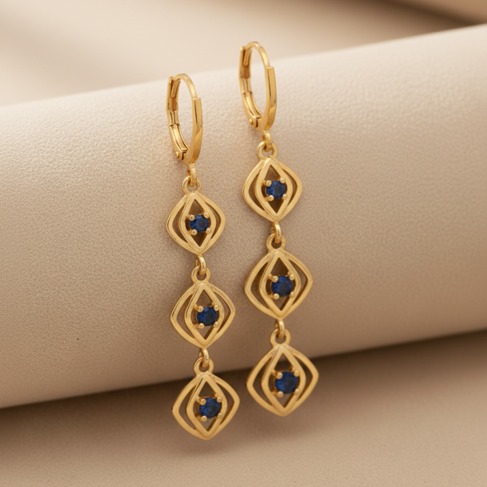 Square Sparkle Blue Diamond Earrings For Women