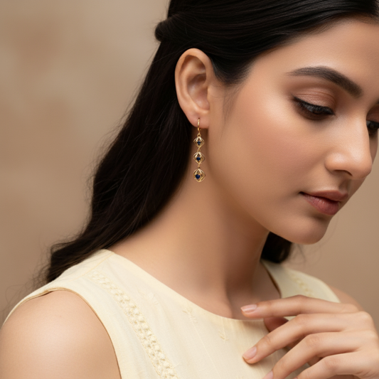 Square Sparkle Blue Diamond Earrings For Women