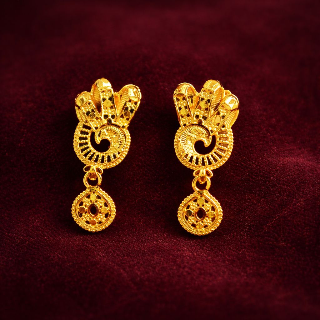 Traditional Peacock Filigree Earrings - Gold Plated