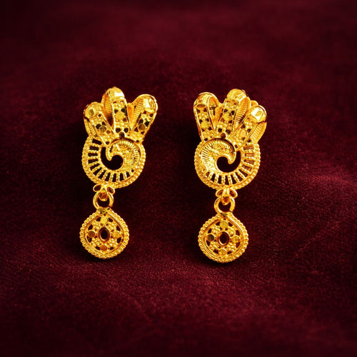 Traditional Peacock Filigree Earrings - Gold Plated