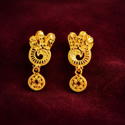Traditional Peacock Filigree Earrings - Gold Plated