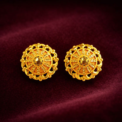 Ornate Lattice Stud Earrings - Gold Plated