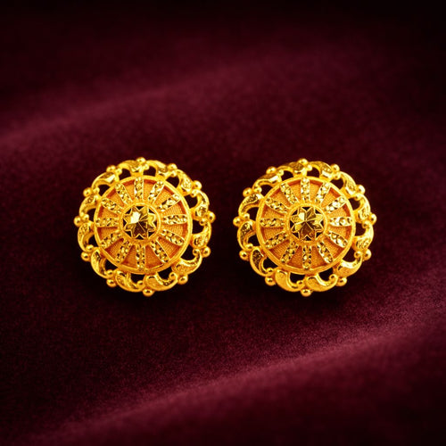 Ornate Lattice Stud Earrings - Gold Plated