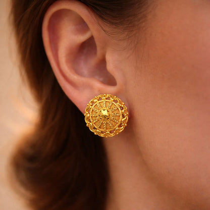 Ornate Lattice Stud Earrings - Gold Plated