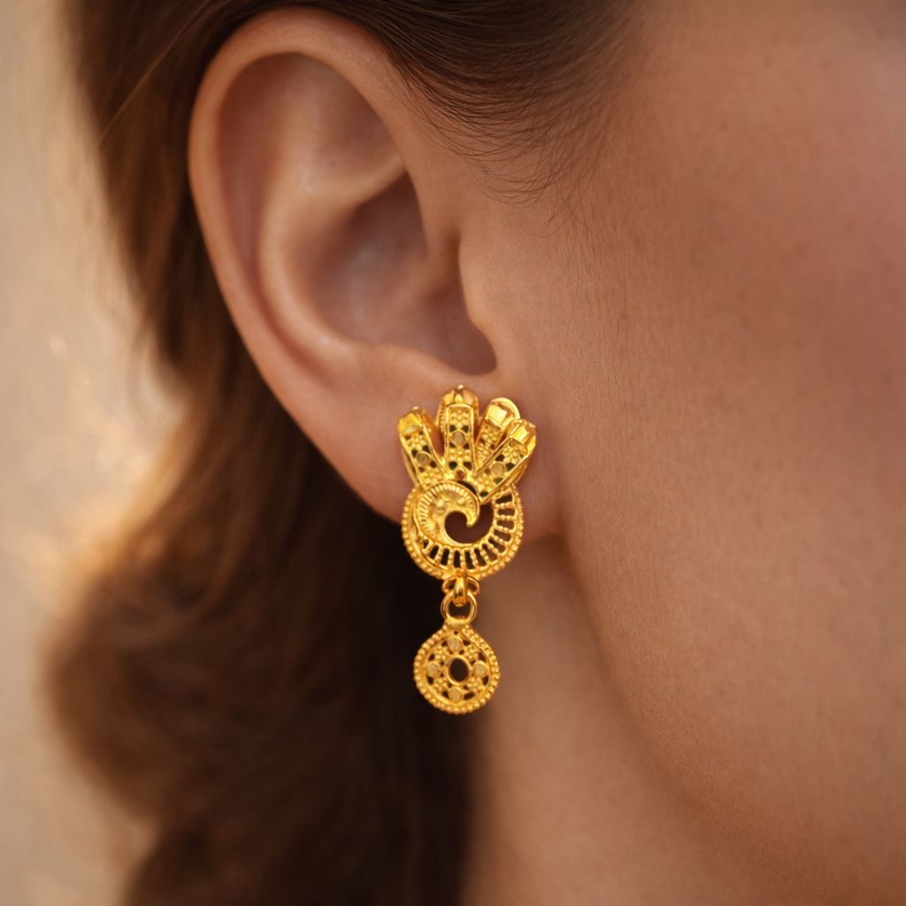 Traditional Peacock Filigree Earrings - Gold Plated