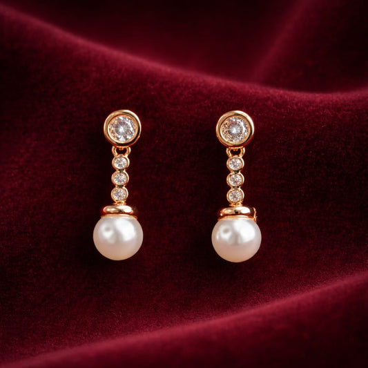 Elegant Pearl Drop Earrings - Rose Gold