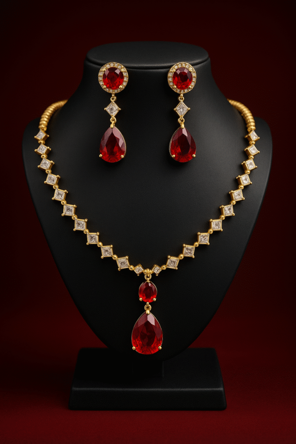 Gold-Plated Statement Choker Necklace Set with Earrings