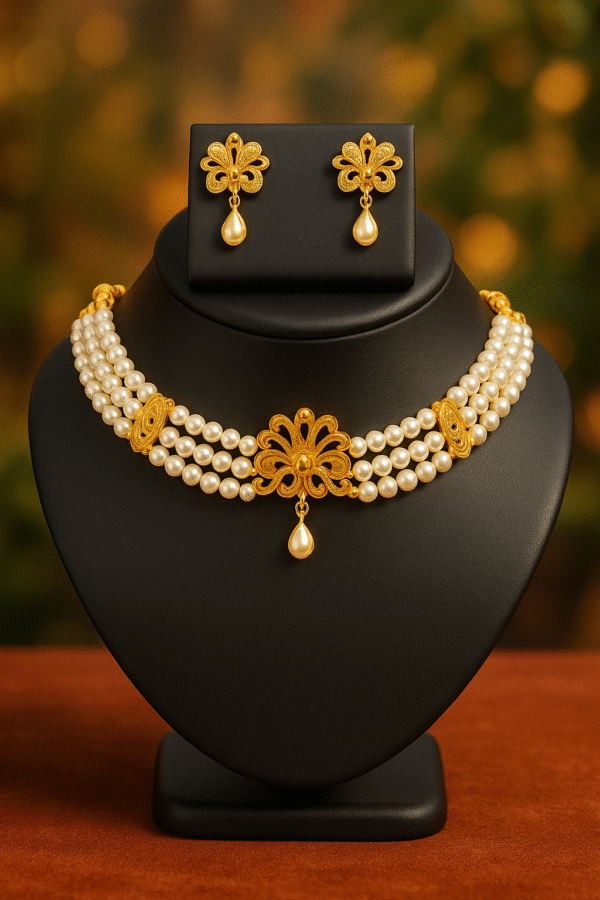 Gold-Plated & Pearl Necklace Set