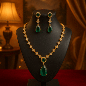 Gold-Plated & Emerald Necklace Set