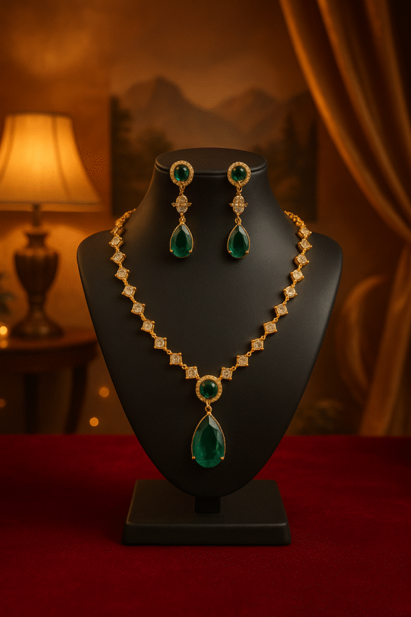 Gold-Plated & Emerald Necklace Set