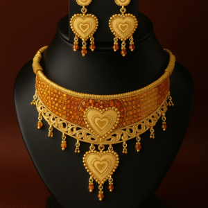 Gold-Plated Choker Set with Heart-Shaped Earrings