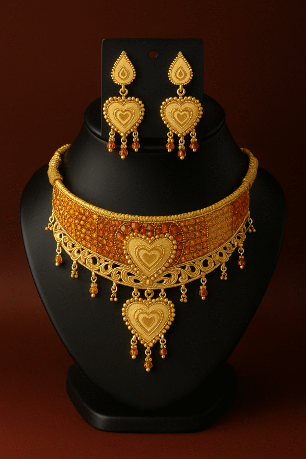 Gold-Plated Choker Set with Heart-Shaped Earrings