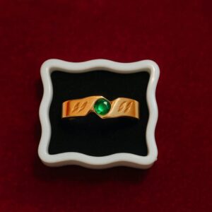 Gold-Plated Band Ring with Green Gemstone
