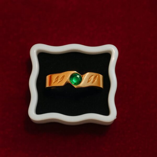 Gold-Plated Band Ring with Green Gemstone