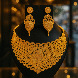 Gold-Plated Bridal Necklace with Earrings