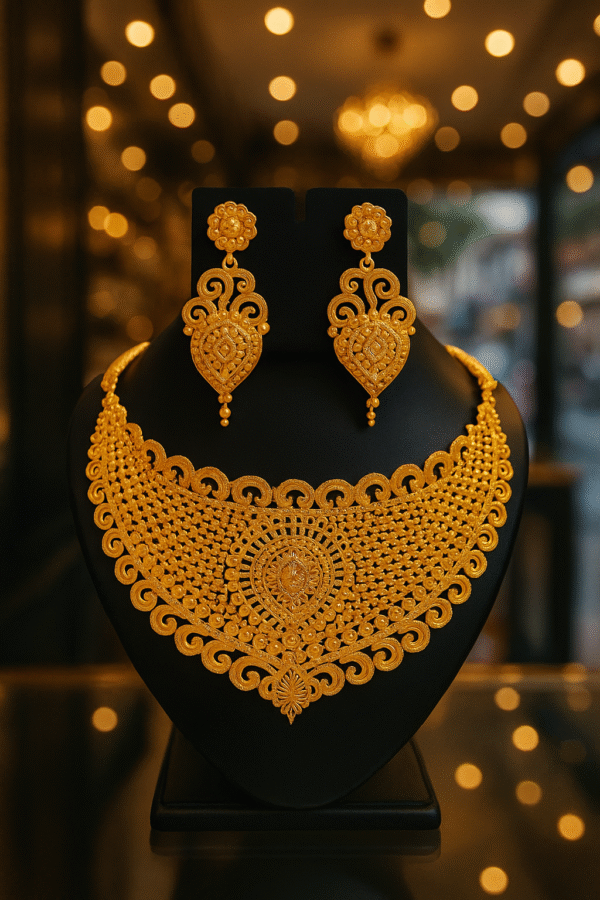 Gold-Plated Bridal Necklace with Earrings